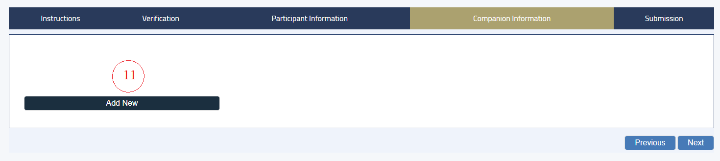 In this step you can preview your information and add your companion infromation by hit button 'Add New'