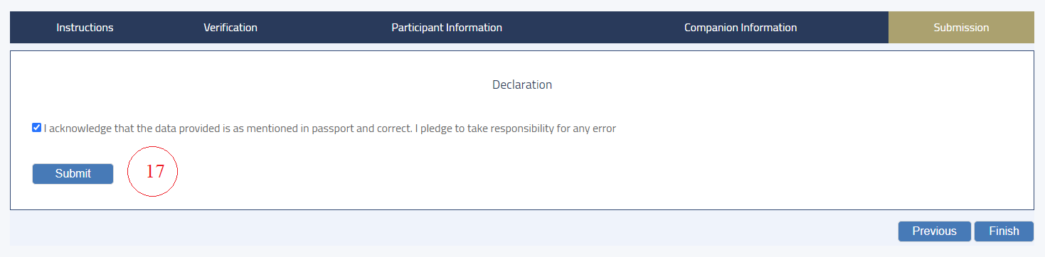 In this step you have to accept the declaration then hit button 'Submit'